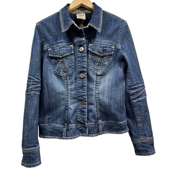 Jordache Jackets & Blazers - JORDACHE Women's L Blue Jean Denim Jacket Button Stitching Wash Detail Vintage